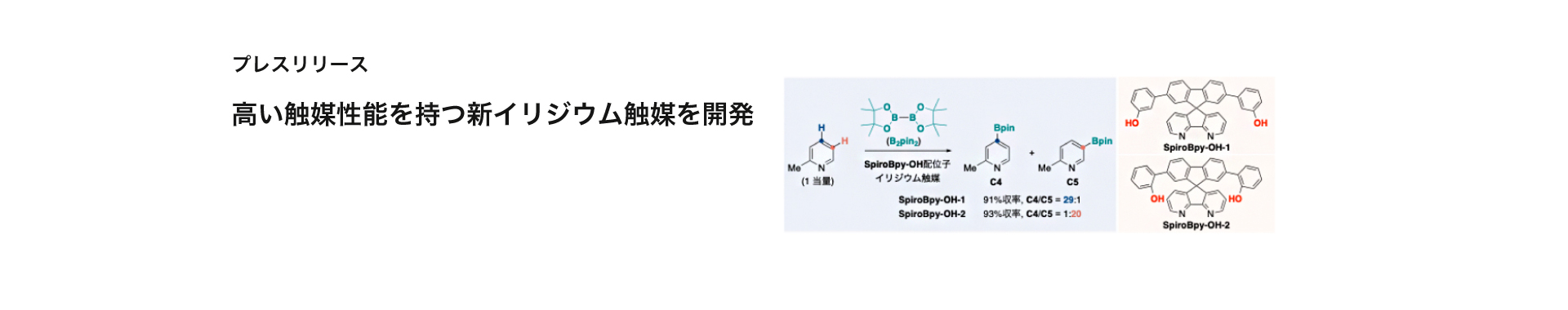 高い触媒性能を持つ新イリジウム触媒を開発